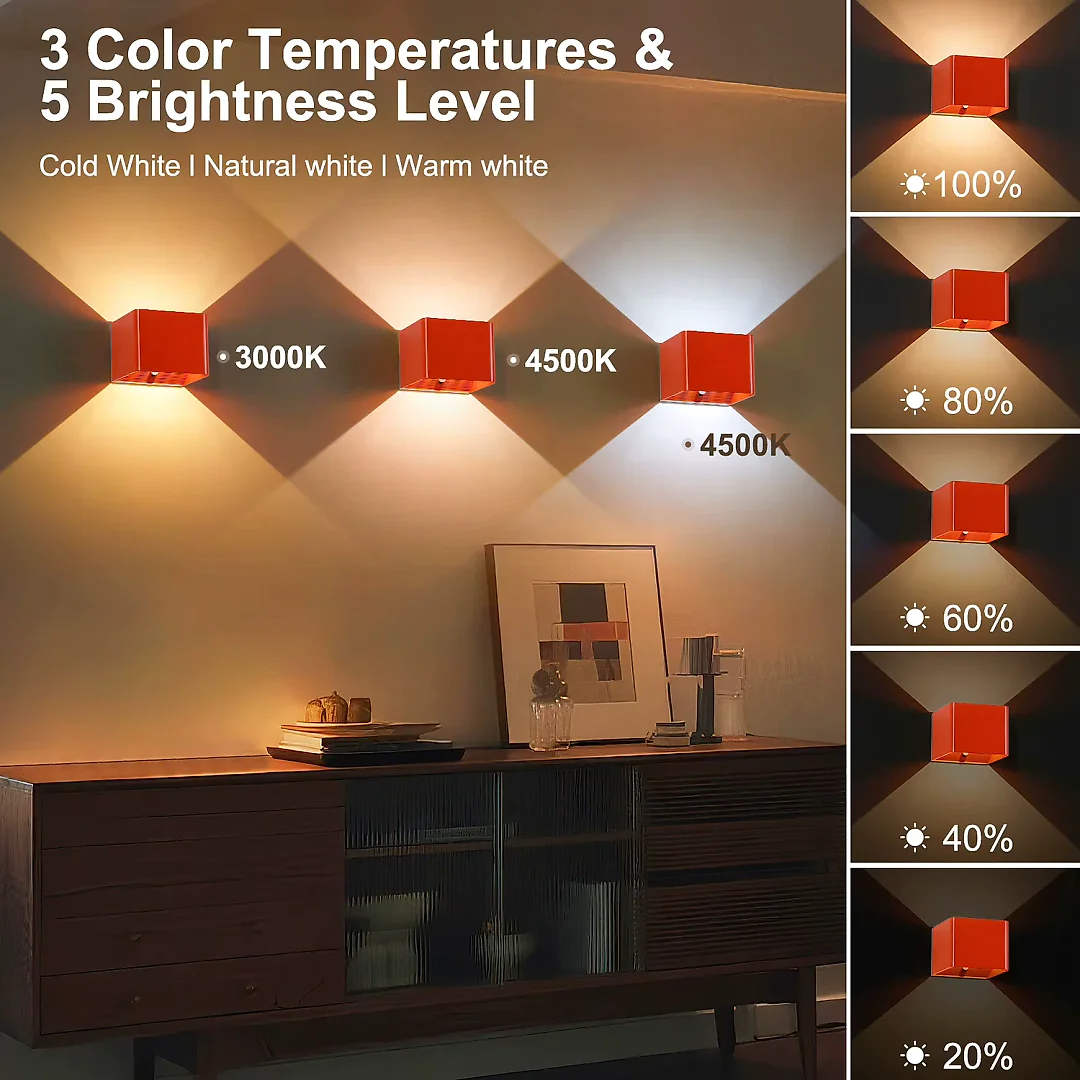 Battery Operated Wall Sconce with Remote & Motion Sensor, Rechargeable 4000mAh LED Cube Wall Light, Magnetic Mount, Gold