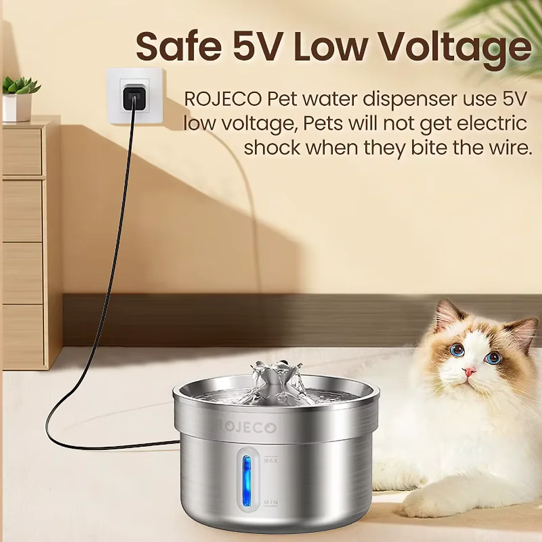 Cat Water Fountain Stainless Steel with US Adapter, Quiet Pet Water Fountain for Cats & Dogs, 2L or 4L