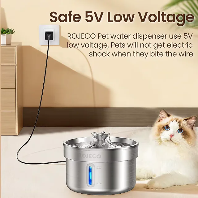 Cat Water Fountain Stainless Steel with US Adapter, Quiet Pet Water Fountain for Cats & Dogs, 2L or 4L