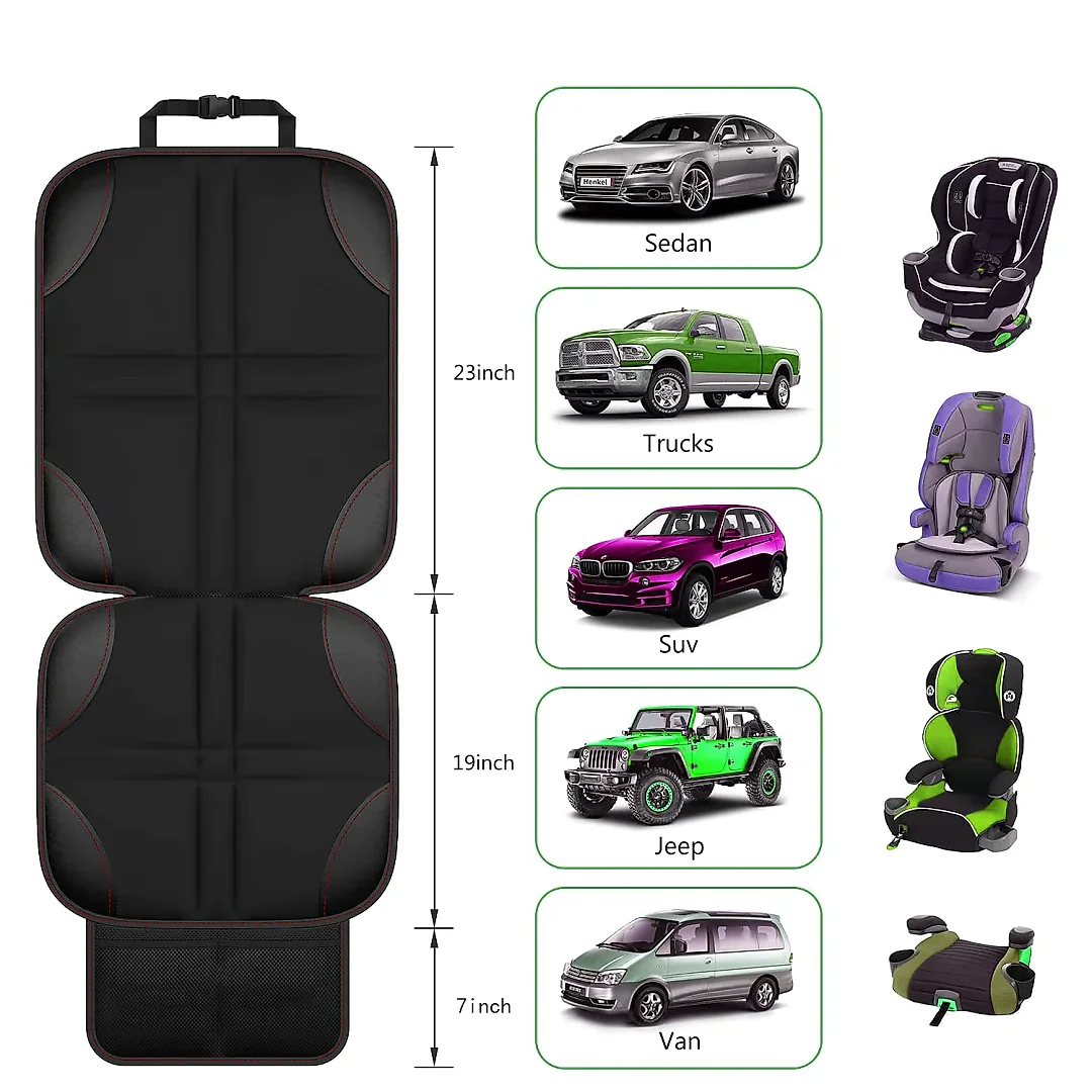 Car Seat Protector Mat with Storage Pockets, Waterproof Non-Slip Seat Cover for Dogs & Child Car Seats, Single or 2-Pack