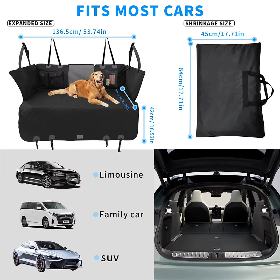 Hard Bottom Dog Seat Cover, Back Seat Extender Hammock with Firm Platform, Waterproof Scratch-Proof for Large Dogs, Cars & SUVs