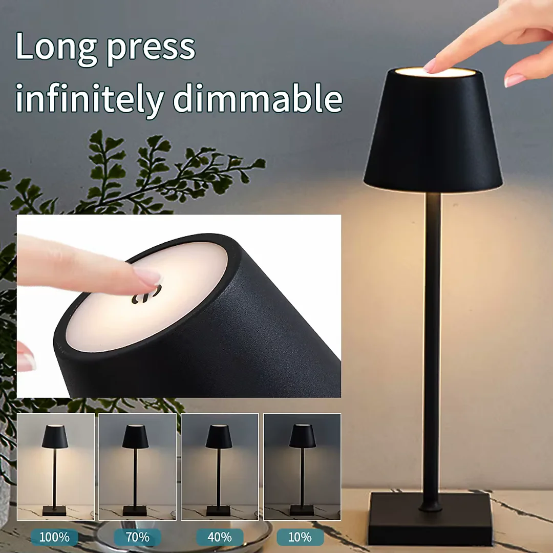 Cordless Table Lamp, Rechargeable LED Touch Lamp with USB-C & 3 Brightness Levels, Battery Operated Bedside & Dining Table Lamp
