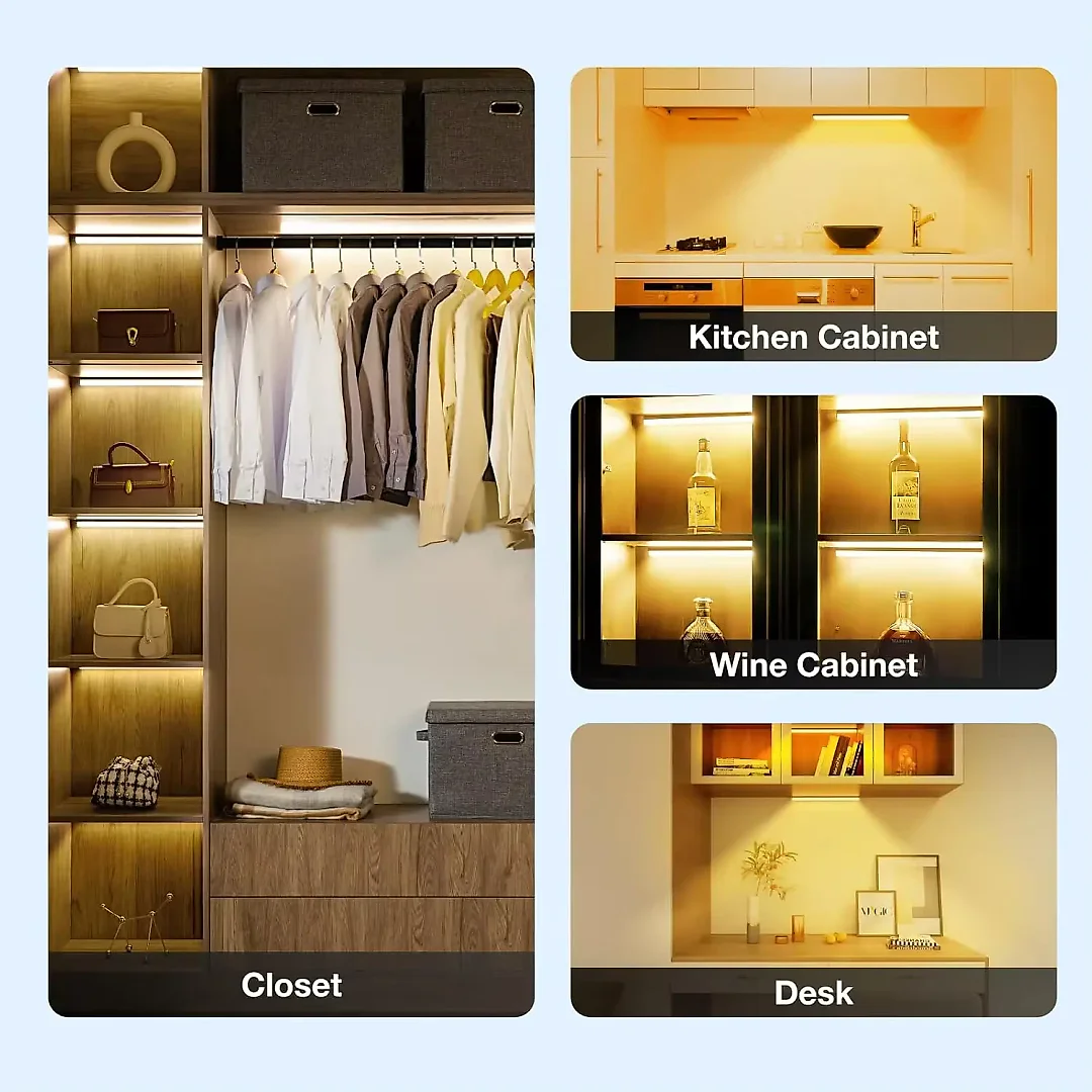 Under Cabinet Lighting with Remote, Rechargeable 12 Inch Magnetic LED Light Bar, Dimmable 3 White Tones, Wireless Shelf Light
