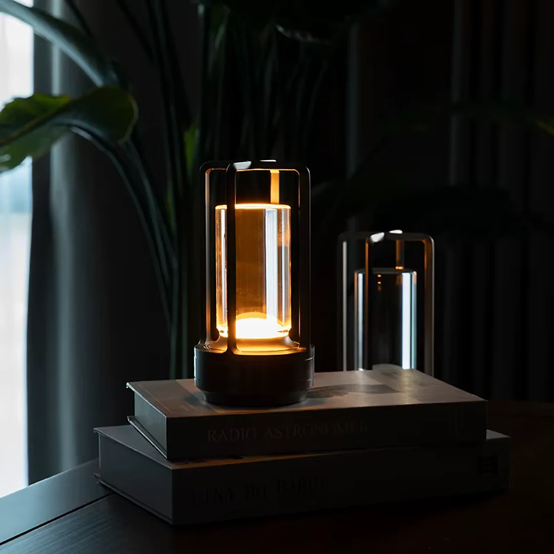 Crystal Lantern Lamp, Aluminum Cordless Table Lamp with 2000mAh Rechargeable Battery, LED Touch Dimming for Restaurant, Patio & Camping