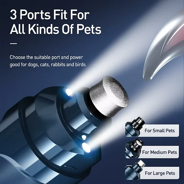 Dog Nail Grinder for Large Dogs, Powerful Rechargeable Nail Trimmer with 3 Grinding Ports for Small, Medium & Large Dogs