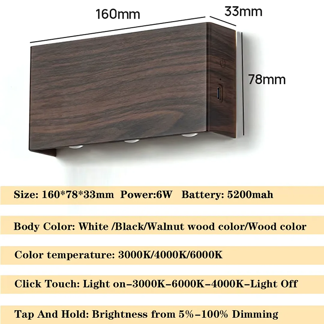 Rechargeable Wall Light with Remote, 5200mAh Battery Operated Up-Down Wall Sconce, Touch Dimming & 3 Color Temperatures, USB-C