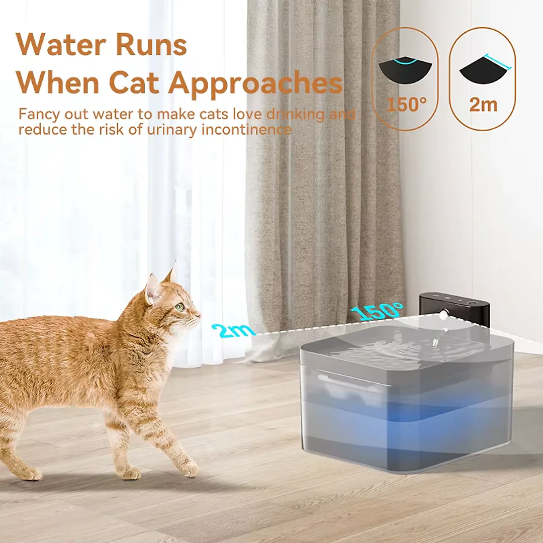 Cordless Cat Water Fountain 2.2L, Rechargeable 2600mAh Battery Operated Pet Fountain with Motion Sensor & 4 Filters