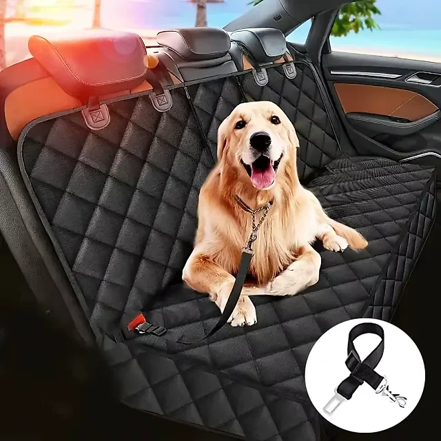 Dog Seat Cover for Back Seat, Waterproof Nonslip Dog Hammock for Car, Scratchproof Rear Seat Protector for Cars, Trucks & SUVs, Black