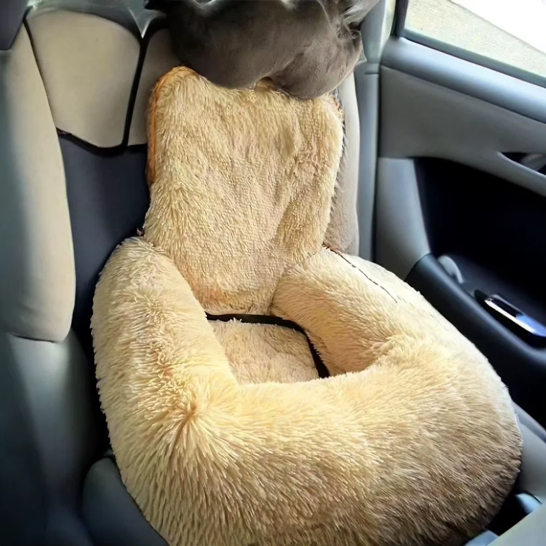 Dog Car Seat Bed for Back Seat, Plush Washable Fleece Pet Car Bed with Removable Cover for Medium & Large Dogs