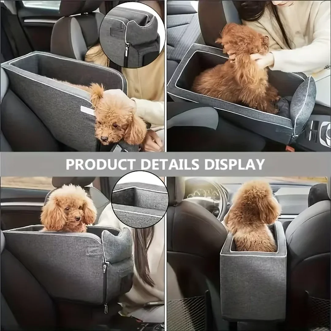 Pet Car Seat for Small Dogs & Cats, Portable Console Booster Seat with Optional Carry Bag, Soft Cotton Travel Bed