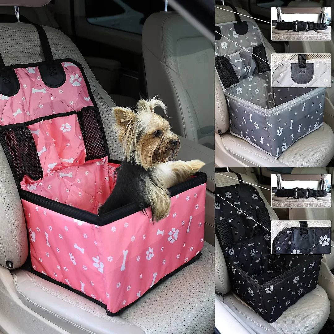 Dog Car Seat for Small & Medium Dogs, Waterproof Pet Booster Seat with Storage Pockets, Non-Slip Portable Travel Bed for Back Seat