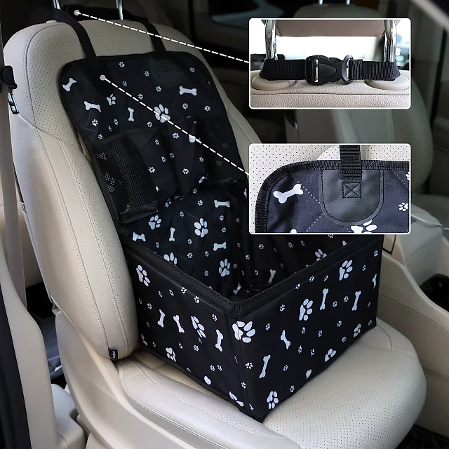 Dog Car Seat for Small & Medium Dogs, Waterproof Pet Booster Seat with Storage Pockets, Non-Slip Portable Travel Bed for Back Seat