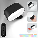 RGB Wall Light with Remote, Rechargeable Battery Operated LED Wall Sconce, 360 Degree Rotating Color Changing Night Light, White