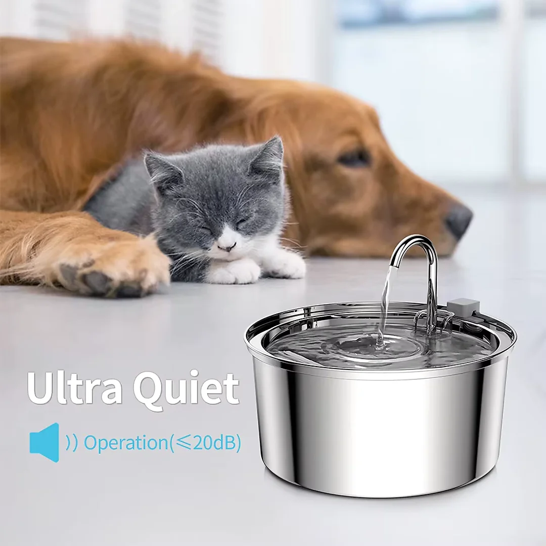 Stainless Steel Pet Water Fountain with Faucet, Quiet USB Cat & Dog Water Fountain, Optional Filter Kit & Motion Sensor
