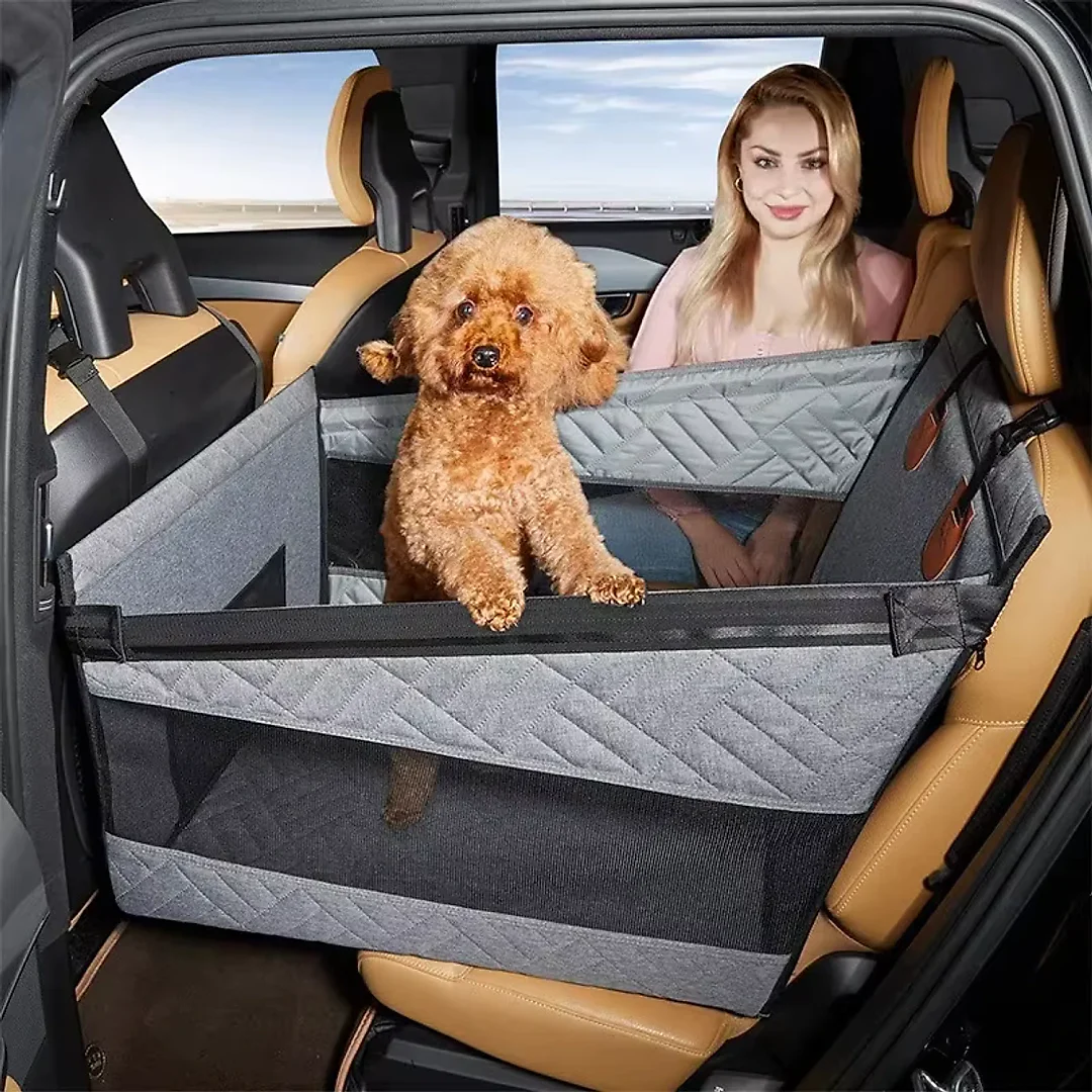 Dog Car Bed for Back Seat, Waterproof Dog Hammock Extender with Nest-Style Sides & Mesh Pocket, Scratchproof Seat Cover