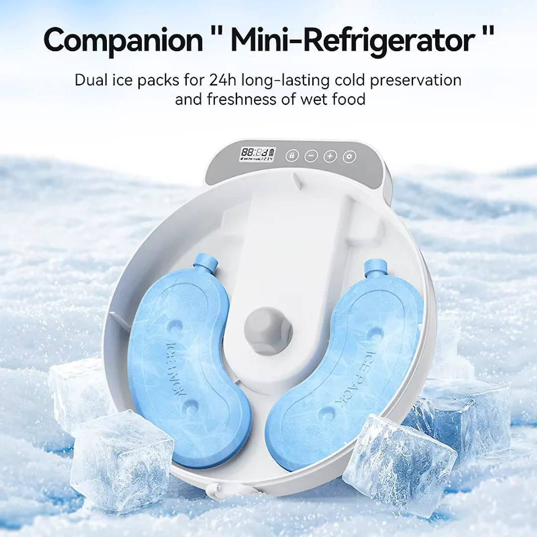 Automatic Cat Feeder for Wet Food, 4-Meal Timed Pet Feeder with Ice Packs to Keep Food Fresh, Cordless LCD Timer Feeder