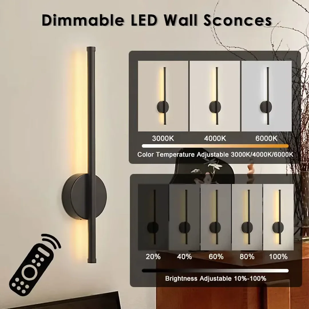 Magnetic Rechargeable Wall Lamp, 20 Inch Battery Operated LED Wall Sconce, Wire-Free Dimmable Linear Wall Light for Hallway & Bedroom