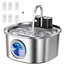 Wireless Cat Water Fountain 3L, Battery Operated Stainless Steel Pet Fountain with Motion Sensor, Cordless Cat Fountain for Any Room