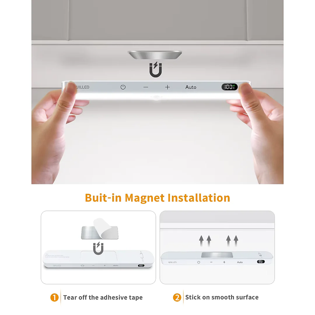 Under Cabinet Lighting Wireless, Rechargeable 60 LED Motion Sensor Closet Light Bars with Battery Display & Touch Control, Cool White