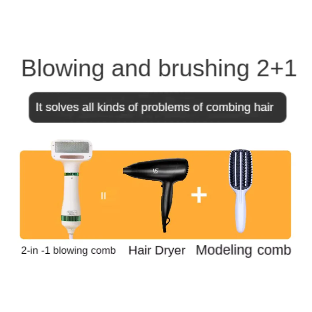 Dog Dryer Brush 2-in-1, Quiet Pet Hair Dryer with Slicker Comb & 4 Heat Settings for Dogs & Cats, US Plug