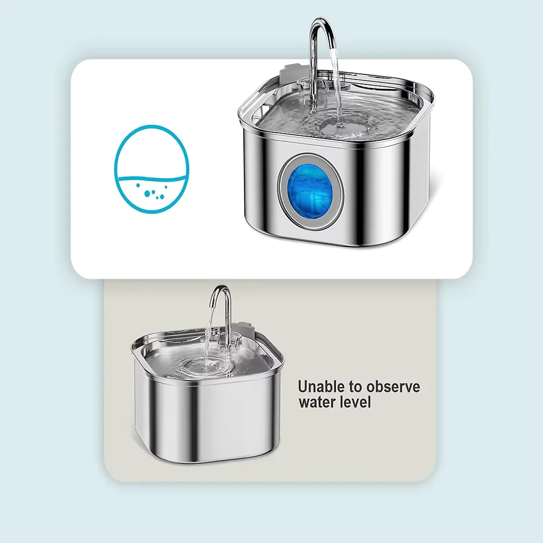 Cat Water Fountain Stainless Steel 3.2L, Pet Water Fountain for Cats & Dogs with Water Level Window, Filter Kit & Optional Motion Sensor