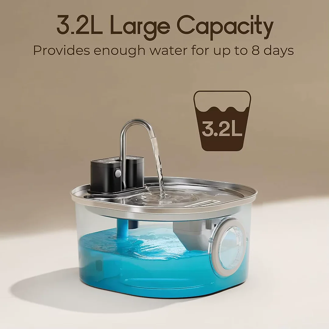 Wireless Cat Water Fountain 3L, Battery Operated Stainless Steel Pet Fountain with Motion Sensor, Cordless Cat Fountain for Any Room