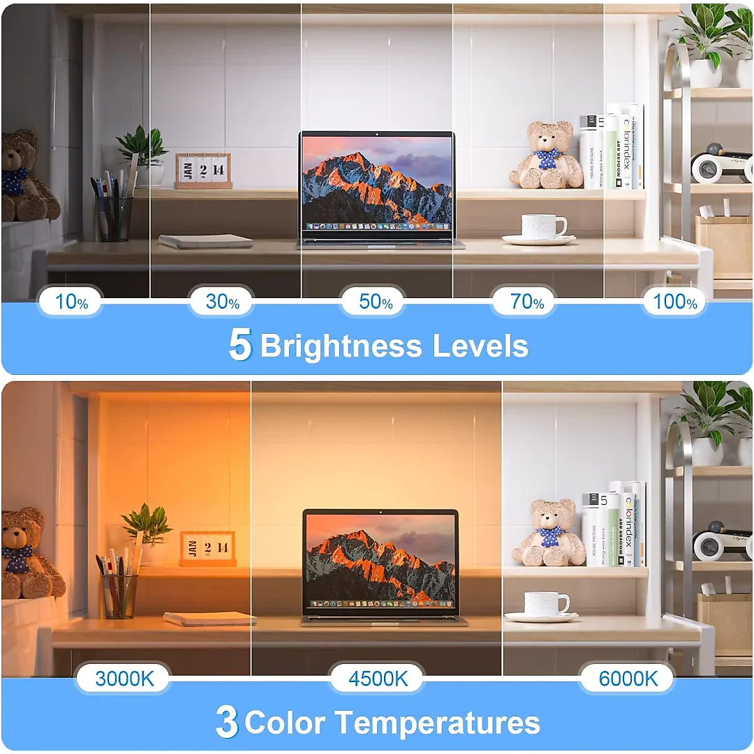 Rechargeable LED Light Bar, Dimmable 2500mAh Under Cabinet & Vanity Makeup Light with 3 Color Temperatures, Touch or Remote Control