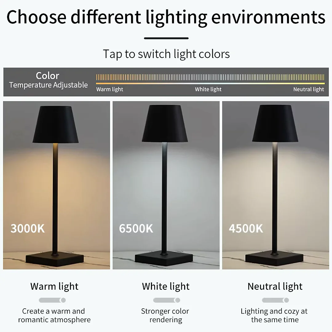 Cordless Table Lamp, Rechargeable LED Touch Lamp with USB-C & 3 Brightness Levels, Battery Operated Bedside & Dining Table Lamp