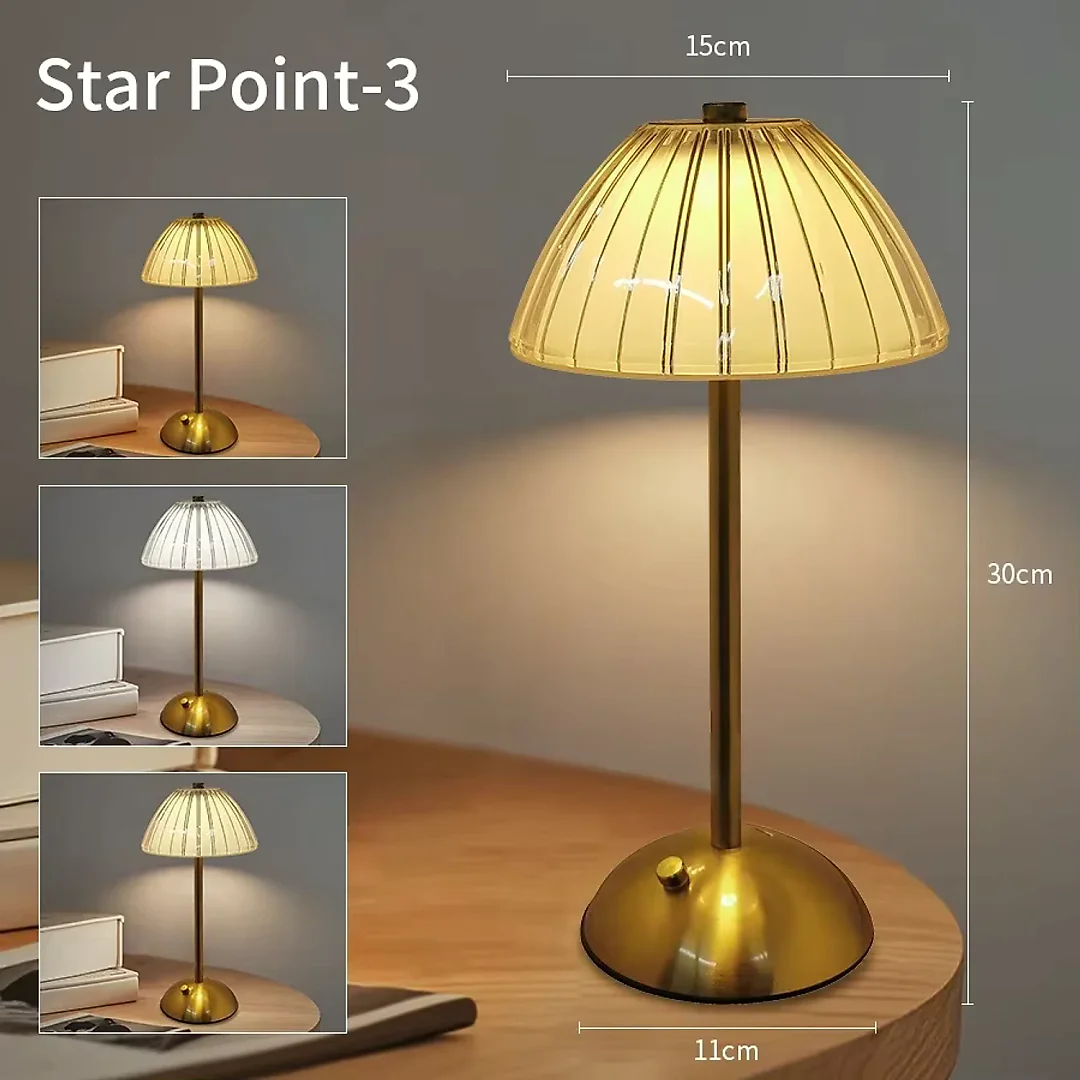 Crystal Table Lamp, Rechargeable Cordless LED Touch Lamp with Crystal-Effect Shade, Battery Operated Gold Bedside Night Light