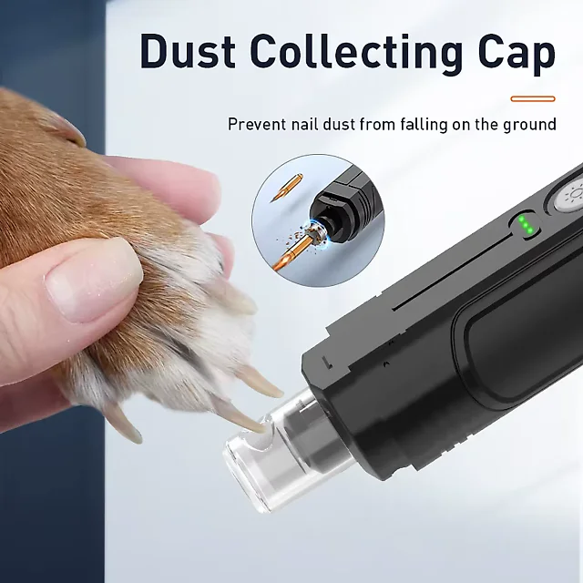 Professional Dog Nail Grinder with 2 LED Lights, Quiet Rechargeable Dog Nail Trimmer with Dust Cap for Dogs & Cats