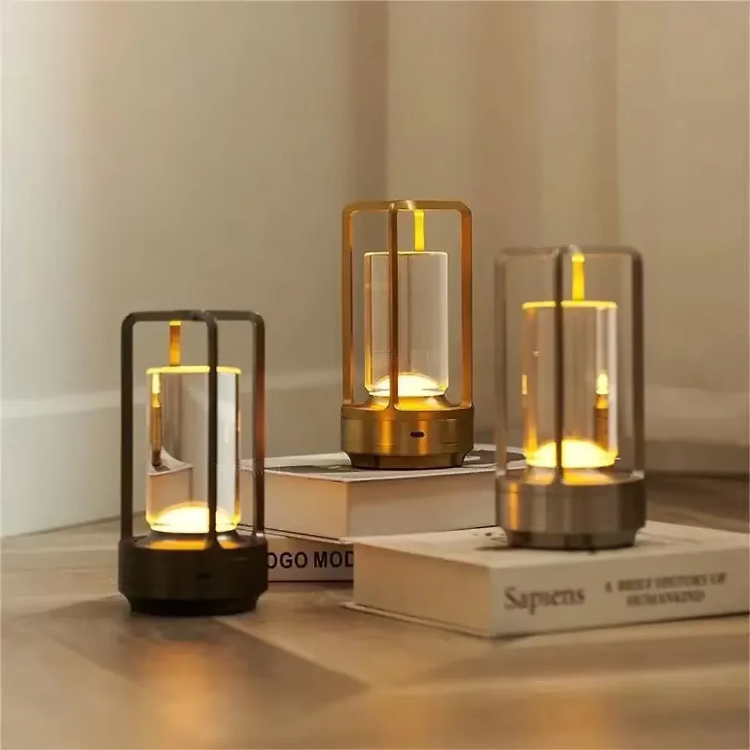 Cordless Lantern Table Lamp, Rechargeable LED Touch Lamp in Lantern or Slim Dome Style, Dimmable Battery Operated Lamp for Restaurant & Bedroom