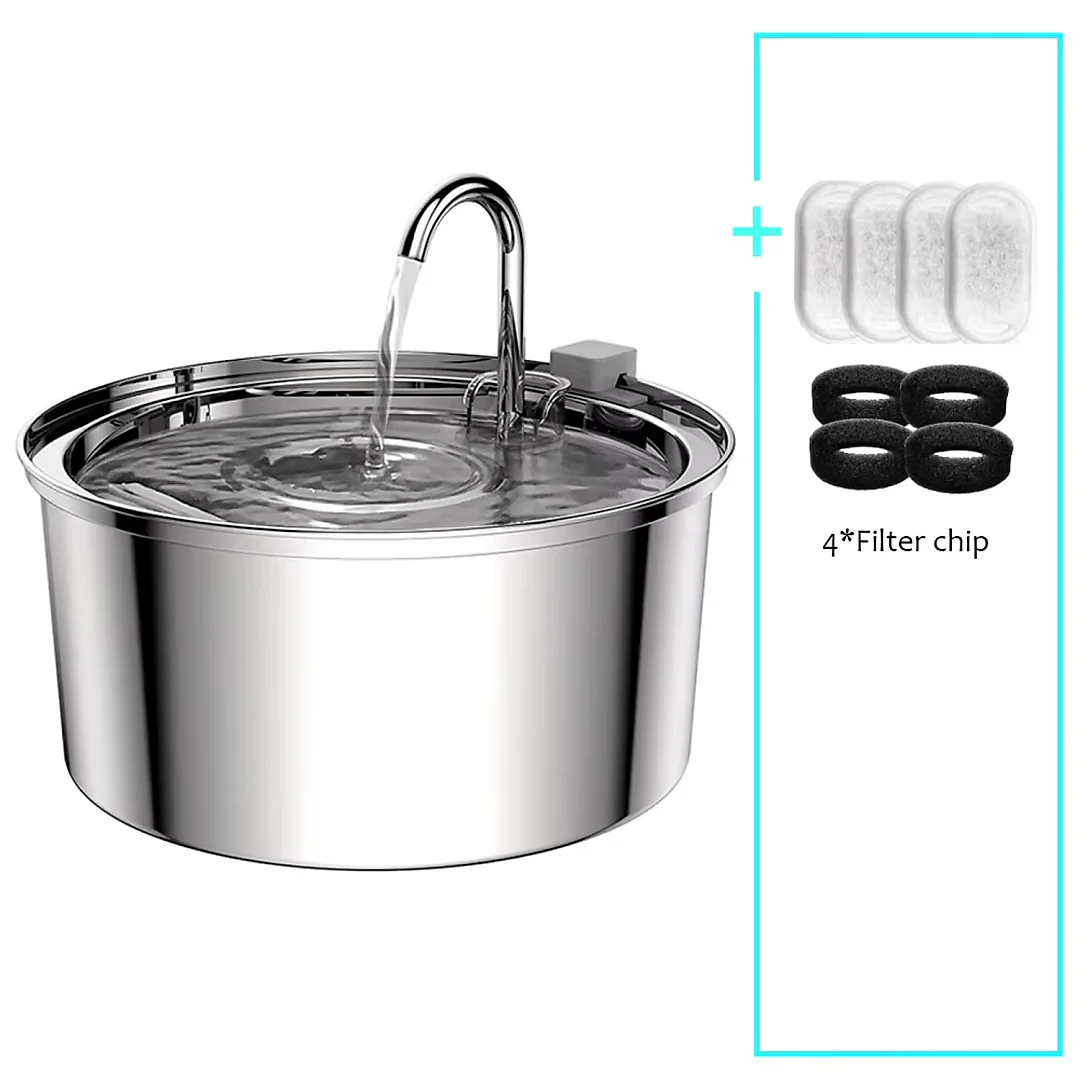 Stainless Steel Pet Water Fountain with Faucet, Quiet USB Cat & Dog Water Fountain, Optional Filter Kit & Motion Sensor