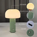 Cordless Mushroom Table Lamp, Rechargeable LED Lamp with 3 Color Temperatures & Dimming, Retro Battery Operated Bedside Lamp