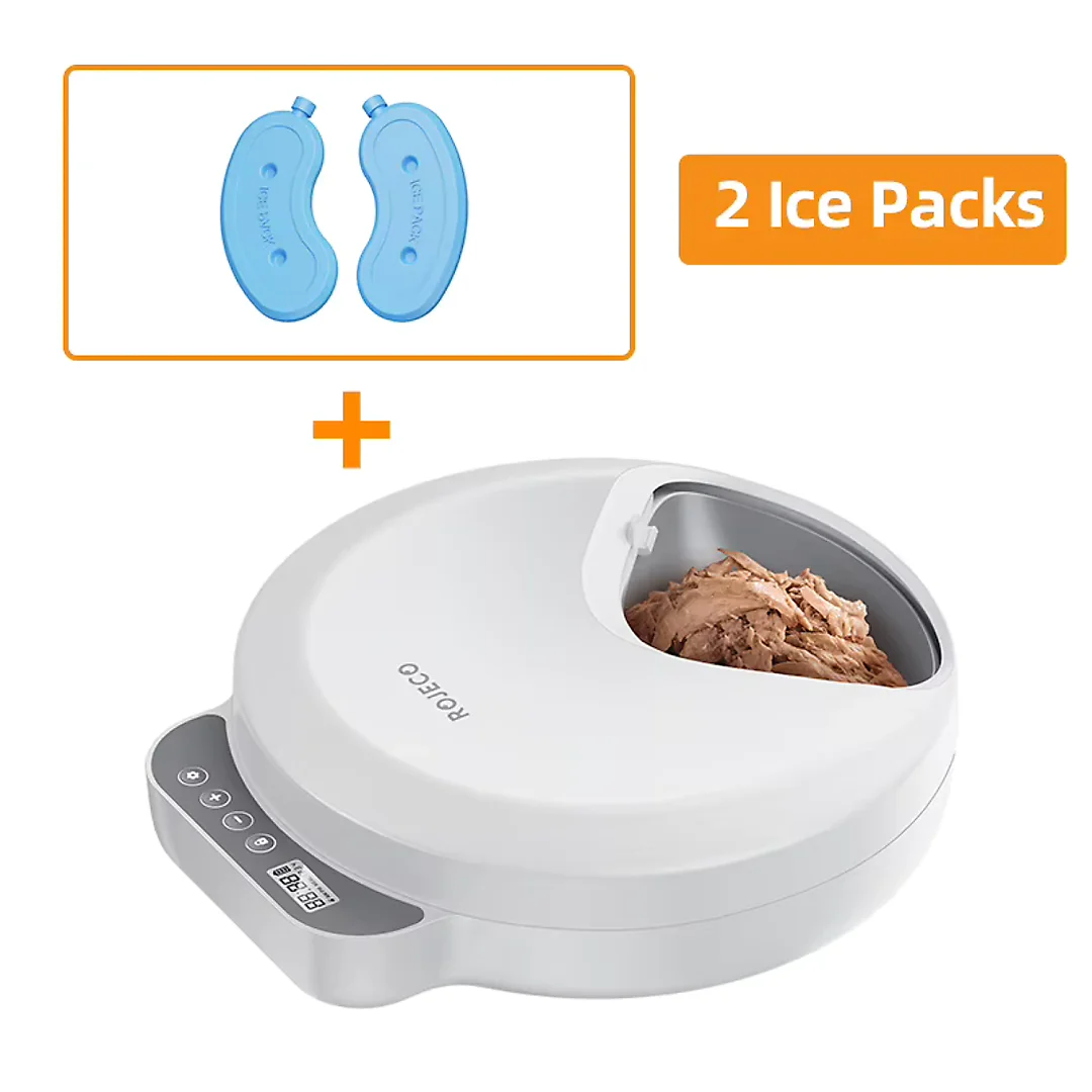 Automatic Cat Feeder for Wet Food, 4-Meal Timed Pet Feeder with Ice Packs to Keep Food Fresh, Cordless LCD Timer Feeder