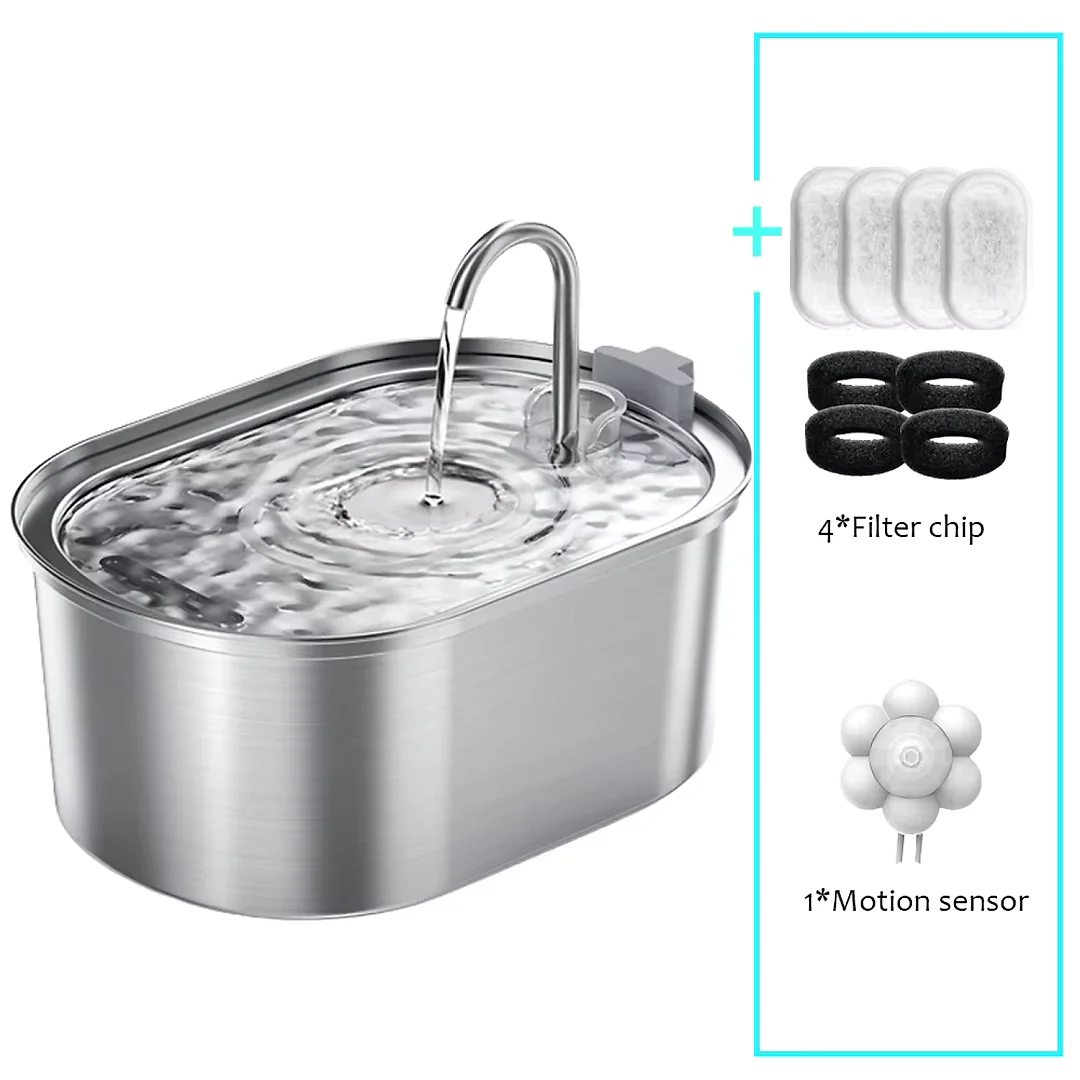 Cat Water Fountain with Faucet, Stainless Steel Pet Fountain for Cats & Dogs, Optional Filter Kit & Motion Sensor