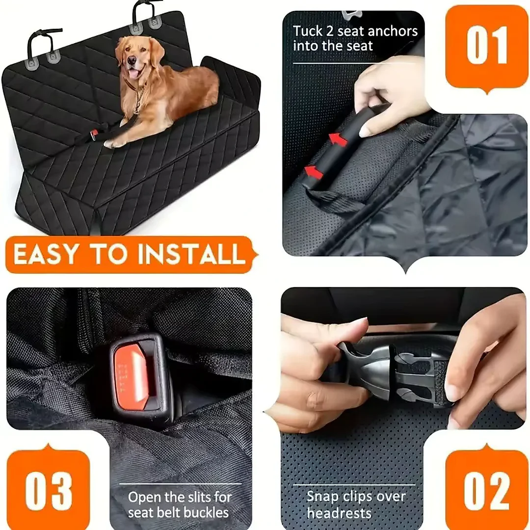 Dog Seat Cover for Back Seat, Waterproof Nonslip Dog Hammock for Car, Scratchproof Rear Seat Protector for Cars, Trucks & SUVs, Black
