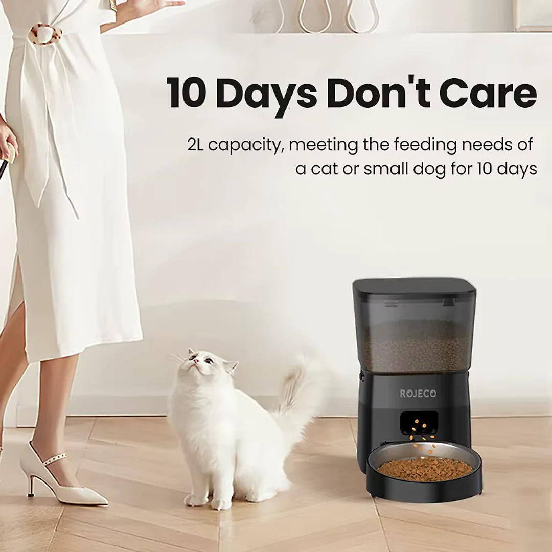 Automatic Cat Feeder 2L, Timed Dry Food Dispenser with LCD Screen & Portion Control, Button Programming, US Plug
