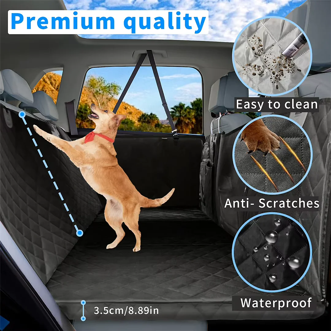 Hard Bottom Dog Seat Cover, Back Seat Extender Hammock with Firm Platform, Waterproof Scratch-Proof for Large Dogs, Cars & SUVs