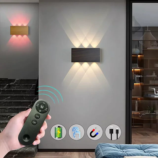Rechargeable Wall Light with Remote, 5200mAh Battery Operated Up-Down Wall Sconce, Touch Dimming & 3 Color Temperatures, USB-C
