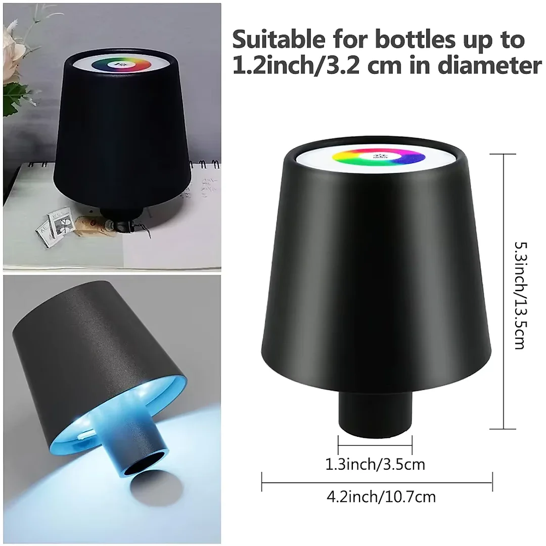 Wine Bottle Lamp, Rechargeable Cordless LED Bottle Lamp Shade with Touch Dimming & 3 Light Colors, Bar & Restaurant Table Decor