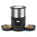 Automatic Cat Feeder for 2 Cats, 4.5L Pet Food Dispenser with Two Stainless Steel Bowls, Wi-Fi App or Button Control