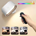 RGB Wall Light with Remote, Rechargeable Battery Operated LED Wall Sconce, 360 Degree Rotating Color Changing Night Light, White
