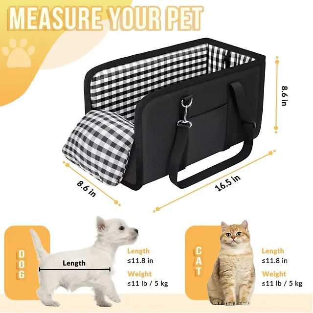 Dog Car Seat for Small Dogs, Center Console Dog Seat with Safety Leash, Soft Cushion & Adjustable Straps, Portable Pet Booster, Black