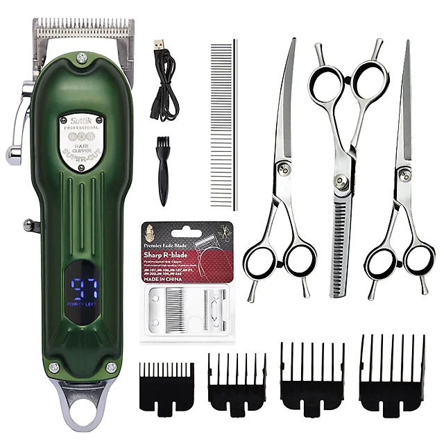 Professional Dog Clippers, All-Metal Cordless Rechargeable Dog Grooming Clippers with Digital Display & Guide Combs, Low Noise