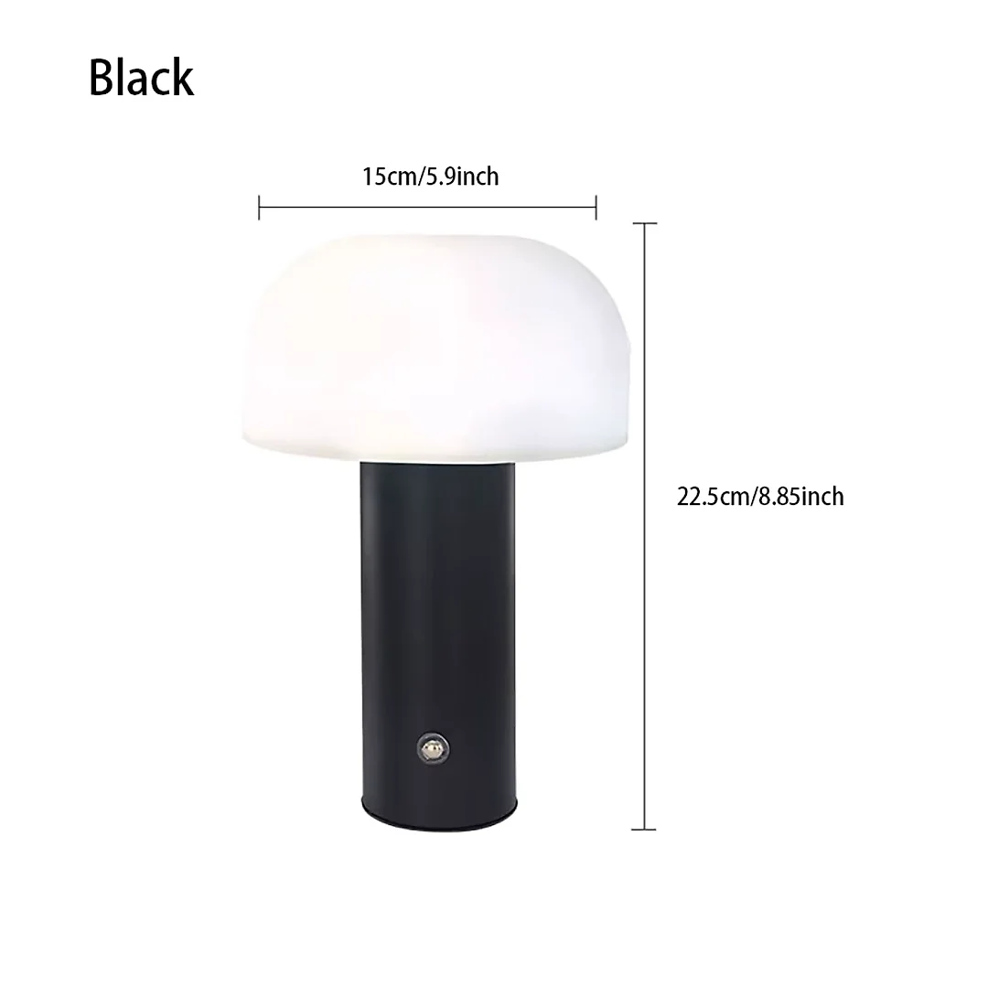 Cordless Mushroom Table Lamp, Rechargeable LED Lamp with 3 Color Temperatures & Dimming, Retro Battery Operated Bedside Lamp