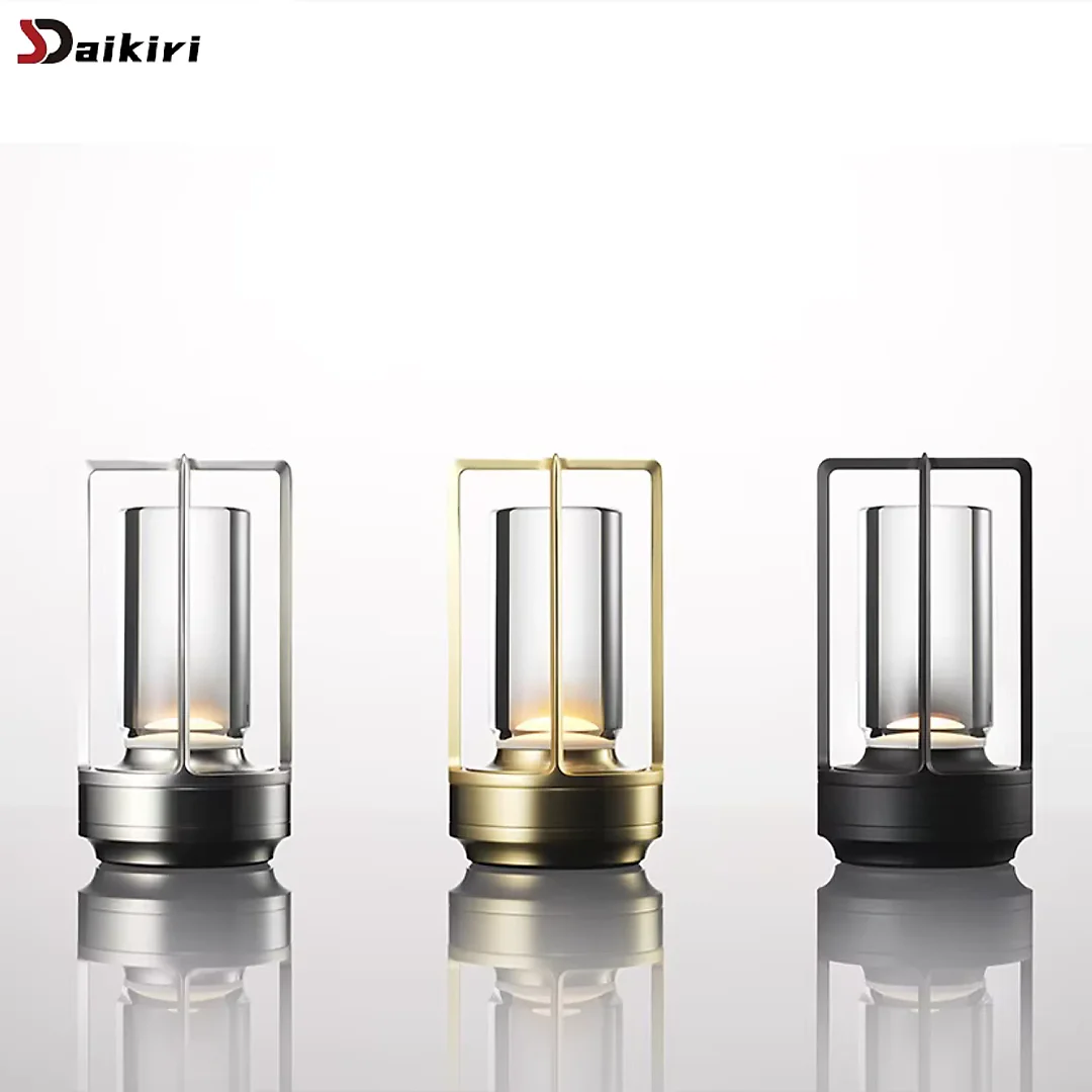Crystal Lantern Lamp, Aluminum Cordless Table Lamp with 2000mAh Rechargeable Battery, LED Touch Dimming for Restaurant, Patio & Camping