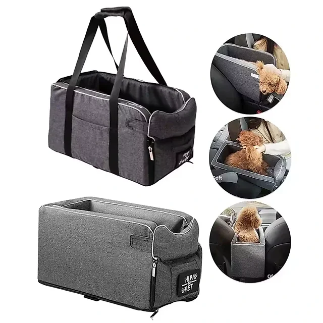 Pet Car Seat for Small Dogs & Cats, Portable Console Booster Seat with Optional Carry Bag, Soft Cotton Travel Bed