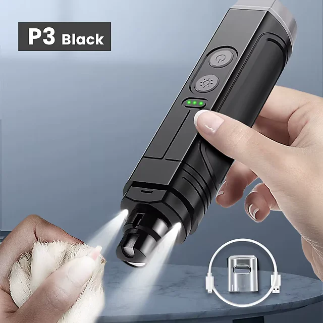 Professional Dog Nail Grinder with 2 LED Lights, Quiet Rechargeable Dog Nail Trimmer with Dust Cap for Dogs & Cats