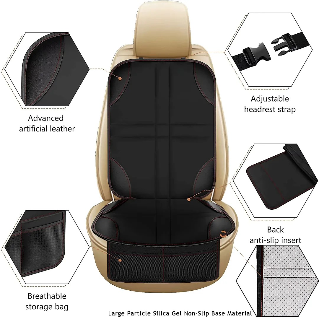 Car Seat Protector Mat with Storage Pockets, Waterproof Non-Slip Seat Cover for Dogs & Child Car Seats, Single or 2-Pack