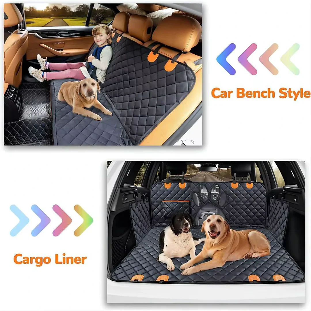 Dog Car Hammock with Mesh Window, Waterproof Dog Seat Cover for Back Seat with Side Flaps & Zippers for Cars, Trucks & SUVs